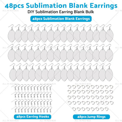 48PCS Double-Sided MDF Rugby Earrings with Hooks & Jump Rings