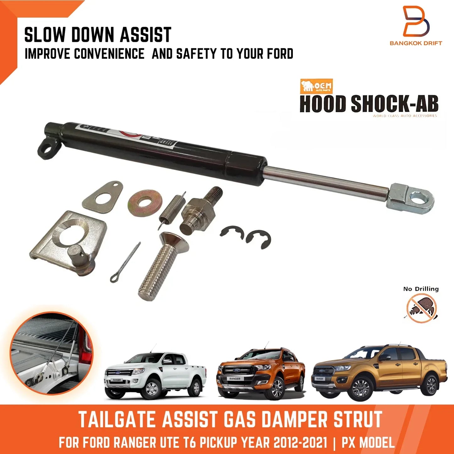 Rear Tailgate Slow Down Assist Gas Shock Strut for Ford Ranger PX (12-21)