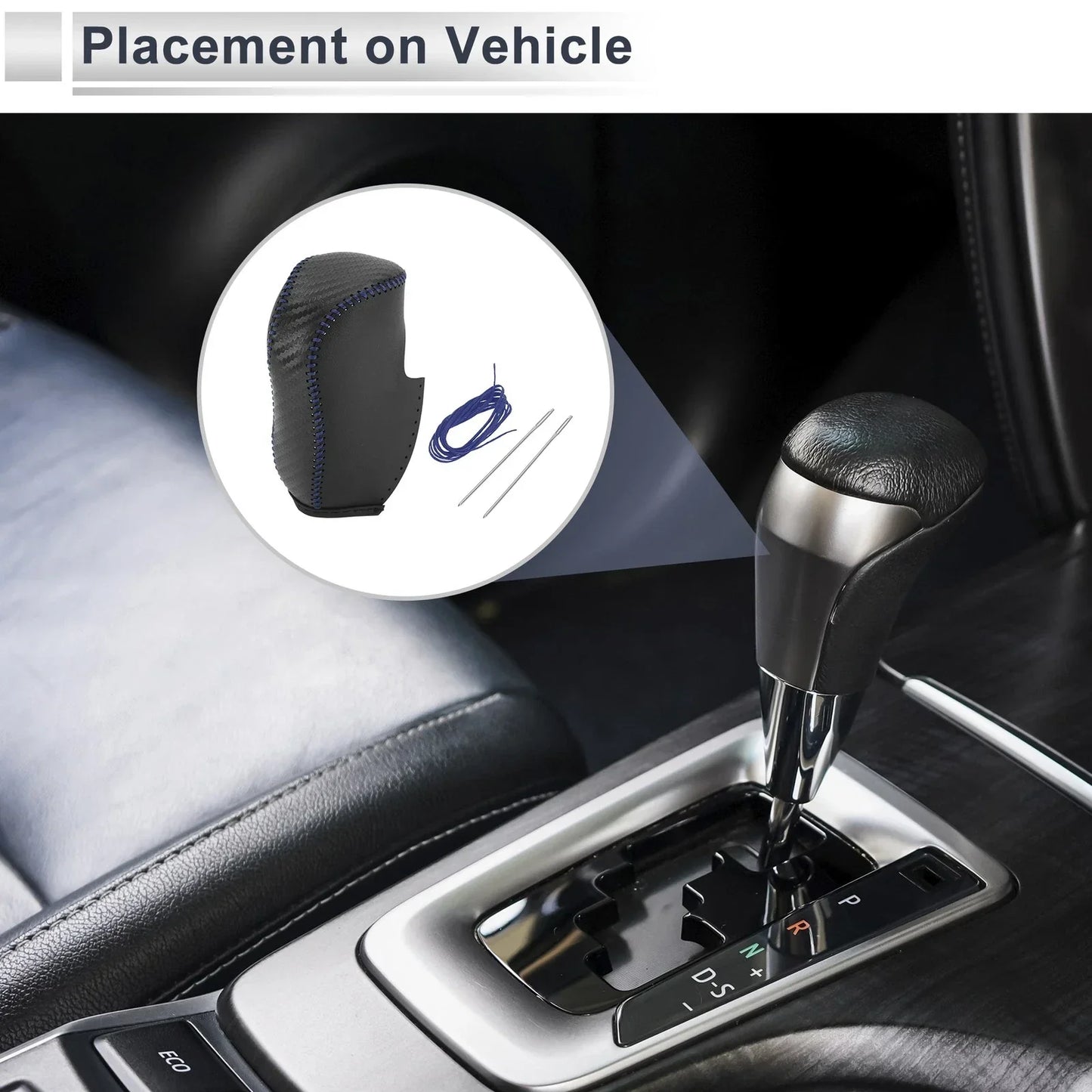 Gear Shift Knob Cover for Honda Civic 2012-2014 Black Carbon Fiber Blue