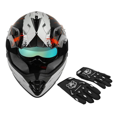 Youth ATV Helmet Goggles Gloves for Kids Dirt Bike Motocross Off Road DOT
