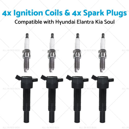 4 x Ignition Coils & 4 x Spark Plugs for Hyundai Elantra, Kia Soul (2011-2016)