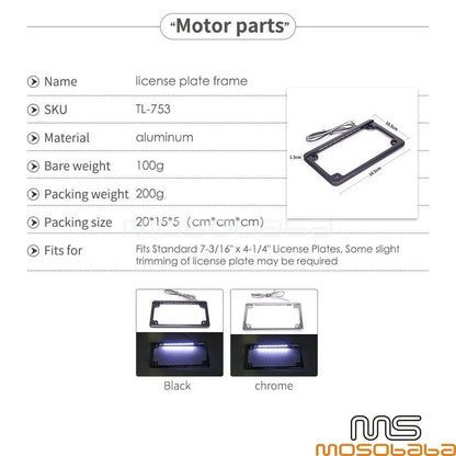 Black Motorcycle License Plate Frame Holder with LED Lights for Motorcycles