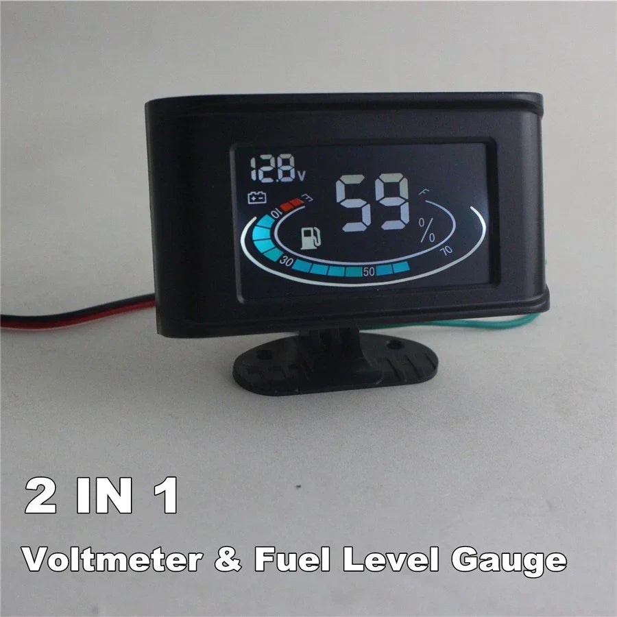 LCD Digital 2-Function Voltmeter & Fuel Level Gauge for Truck Car