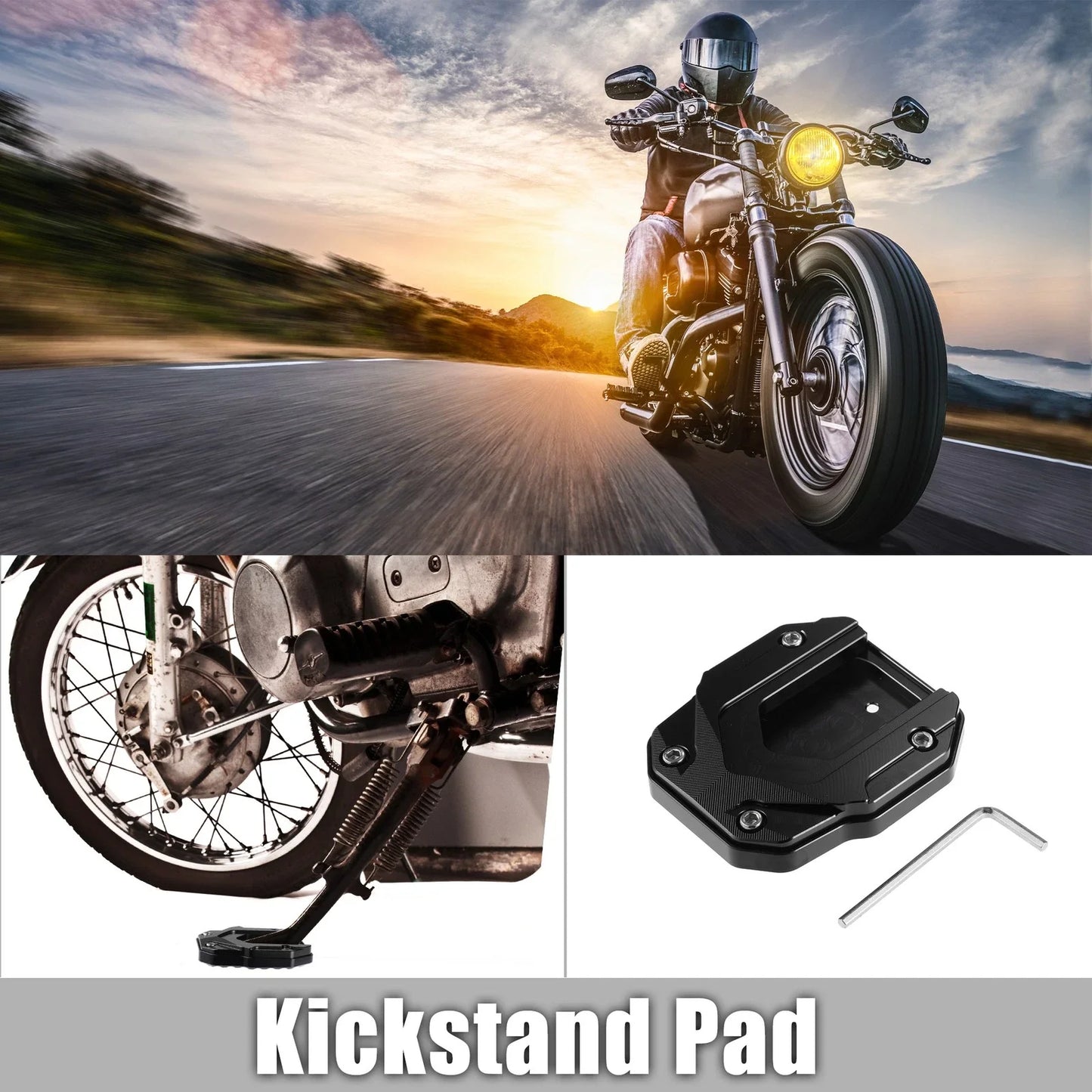 Aluminum Alloy Motorcycle Kickstand Plate Pad for BMW with Wrench Black