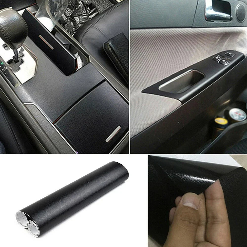 12x40 Leather Skin Textured Vinyl Wrap Sticker Interior Black for Car