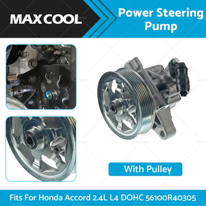 Power Steering Pump w/Pulley for Honda Accord 2.4L L4 (2008-2012)
