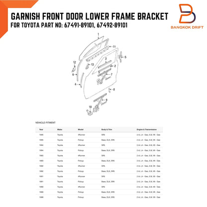 Front Door Lower Frame Bracket Garnish for Toyota Hilux Ute (1988-1996)