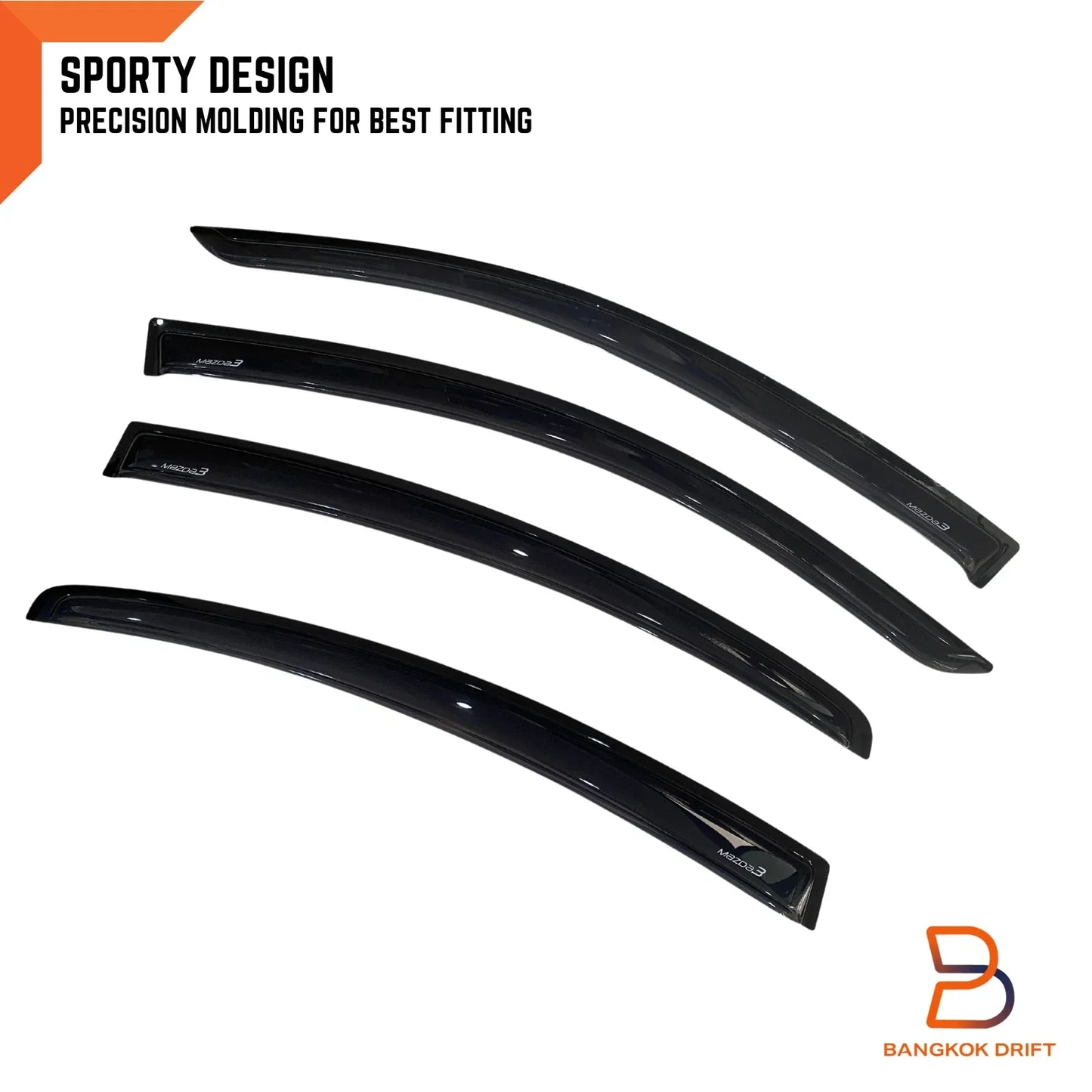 Tinted Black Weather Shield Visor Rain Guard for Mazda 3 BK Sedan (2003-2009)