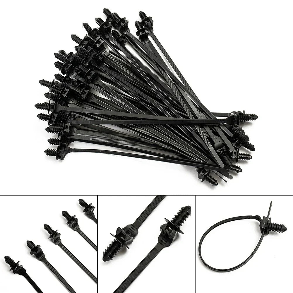 50 Black Nylon Zip Tie Car Cable Clamp Fastener Clips