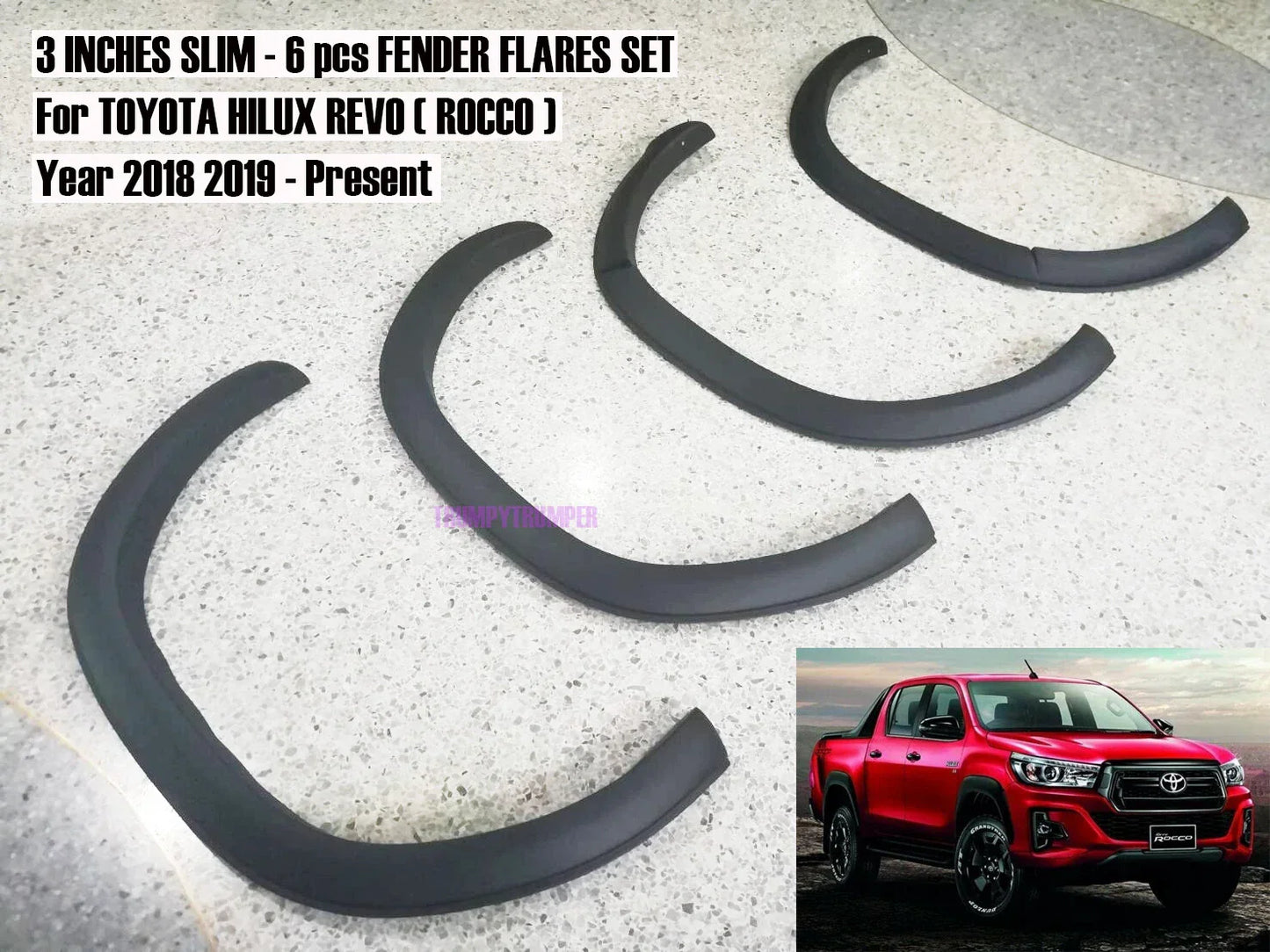 3" Slim Fender Flares for Toyota Hilux Widebody SR SR5 Workmate (2018-2020)