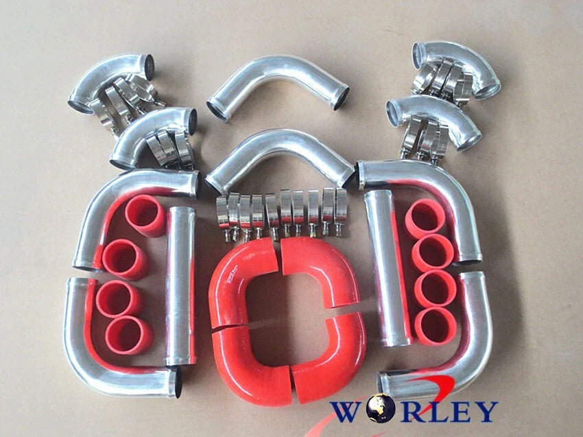 51mm 2" Aluminum Universal Intercooler Turbo Piping Kit + RED Hoses