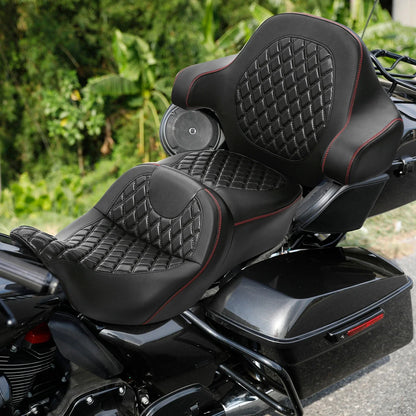 Black+Red Driver/Passenger Seat Backrest for Harley Touring (2014-2023)