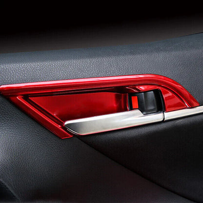 4 x Interior Door Handle Bowl Cover Trim Red for Toyota Camry (2018-2023)