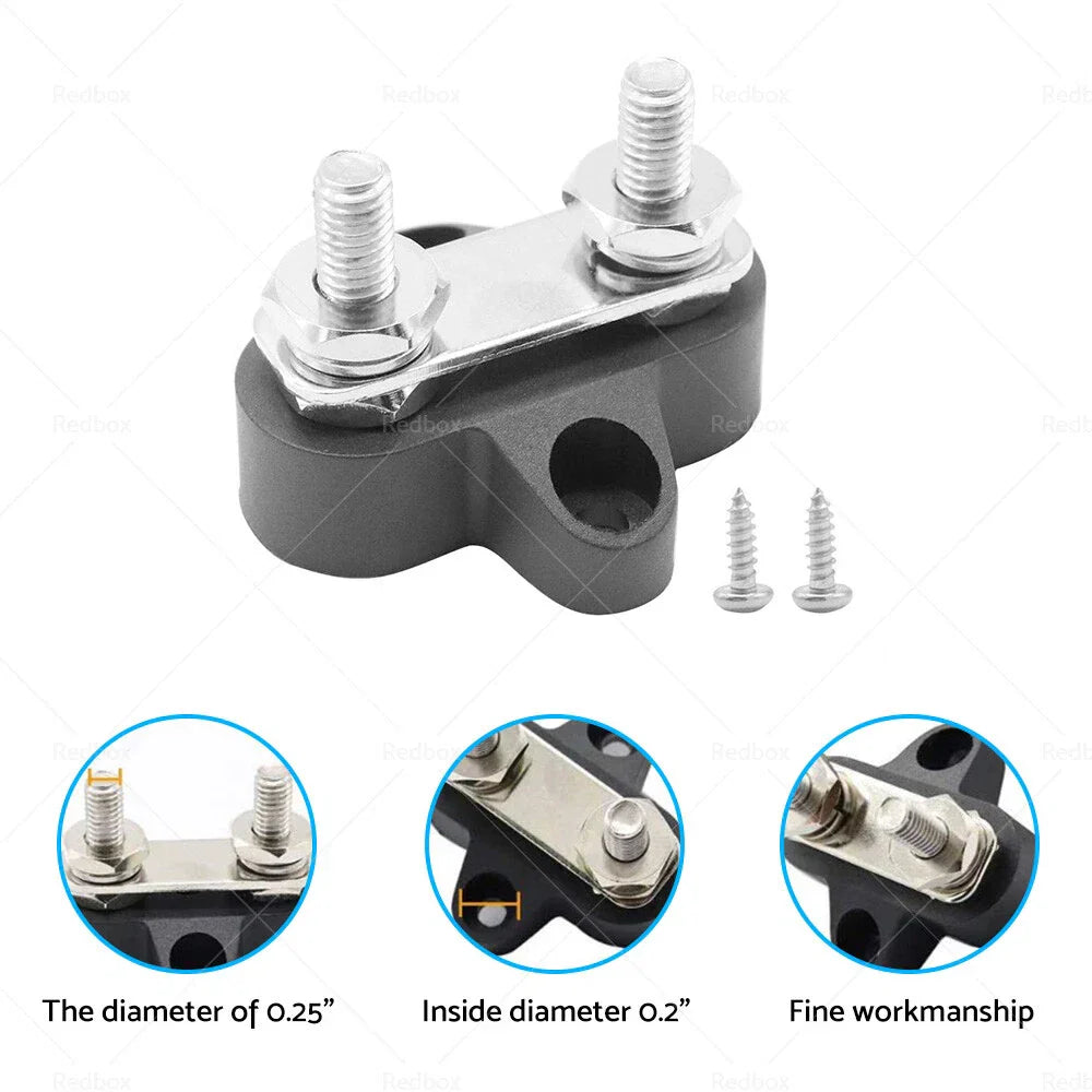 Heavy Duty Dual M6 Bus Bar Terminal Block Power Distribution Stud Black