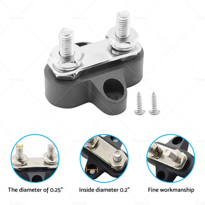 Heavy Duty Dual M6 Bus Bar Terminal Block Power Distribution Stud Black