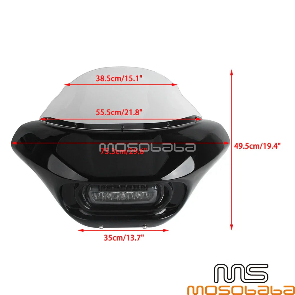 LED Headlight Kit & Front Fairing Windshield for Harley Softail Fat Bob (18)