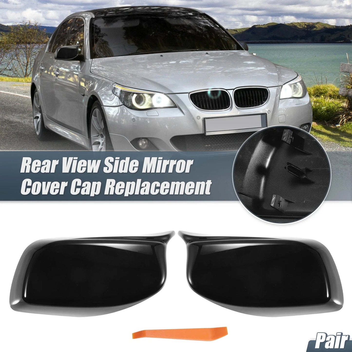 Gloss Black Rearview Mirror Cover Cap for BMW E60 E61 525i 530i 545i 550i 650i