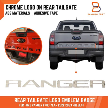 Chrome Rear Tailgate 3D Badge Emblem Logo for Ford Ranger (2023-2025)