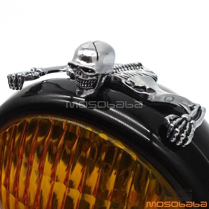 7'' Chrome Headlight Visor Skull Ornament for Harley Road King