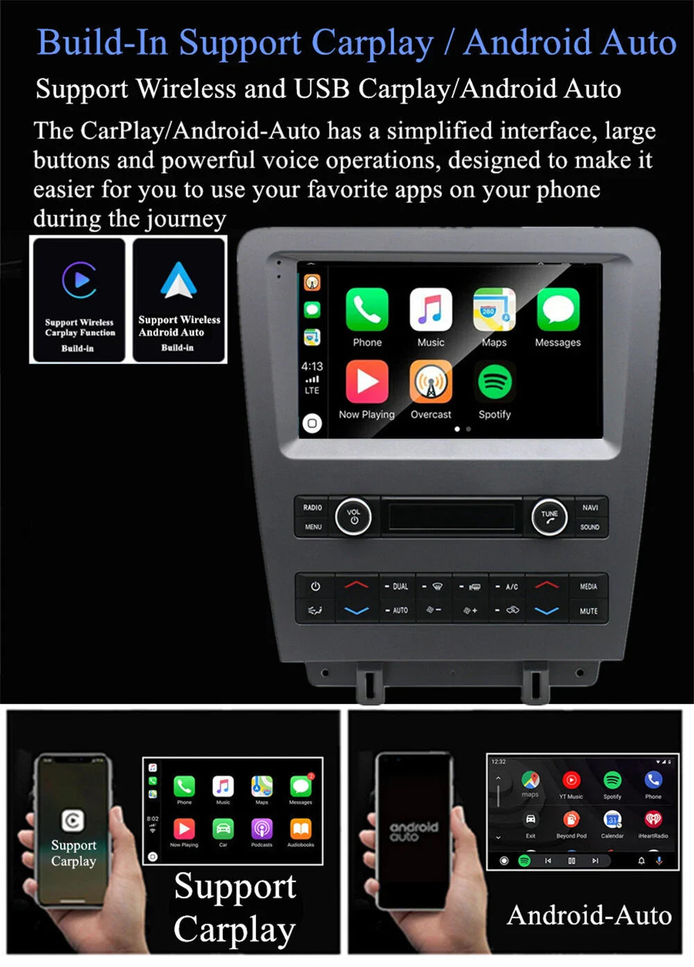 9" Android 13 Stereo Radio GPS Head Unit for Ford Mustang (2010-2014)
