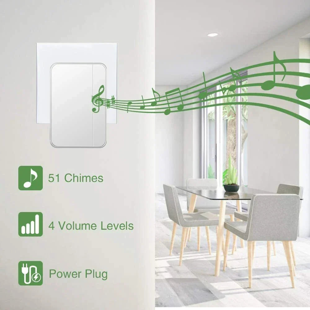 Wireless Waterproof Doorbell Chime - Self-Powered Outdoor Ring