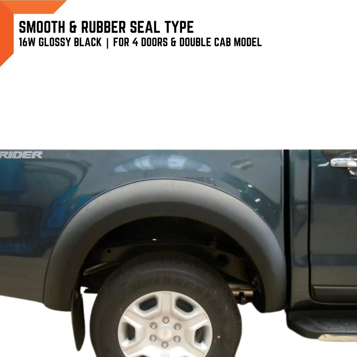 16W Glossy Black Smooth Fender Flares for Ford Ranger PX2 (2015-2018)