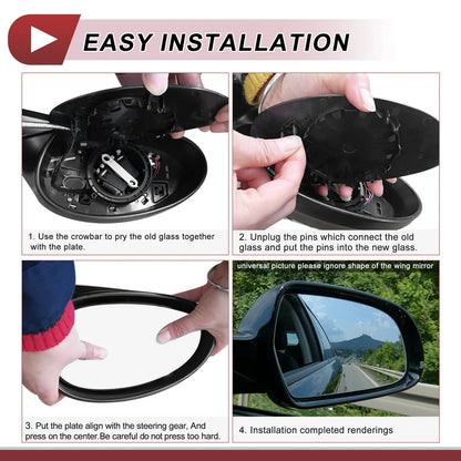 Heated Right Passenger Side Mirror Glass for Dodge Caravan (2001-2007)