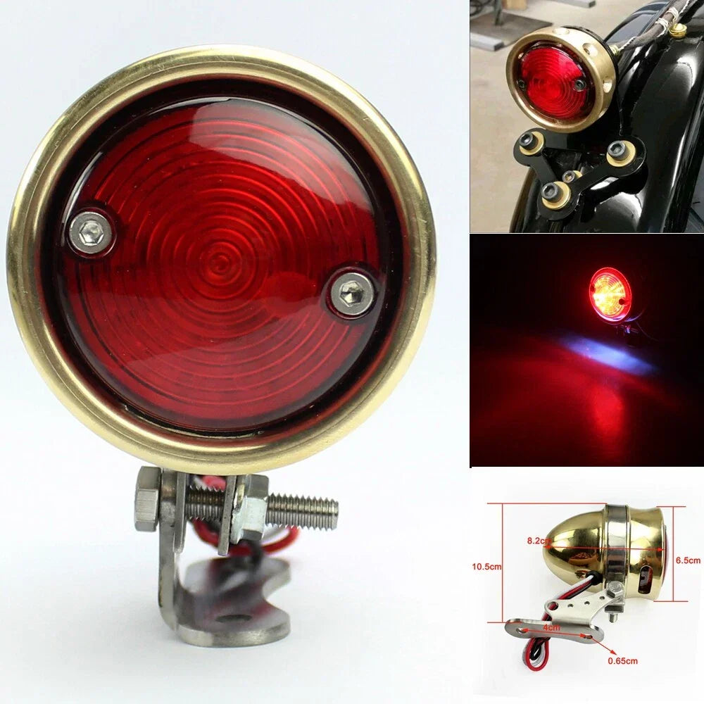 Brass LED License Brake Tail Light Lamps for Harley Chopper Bobber