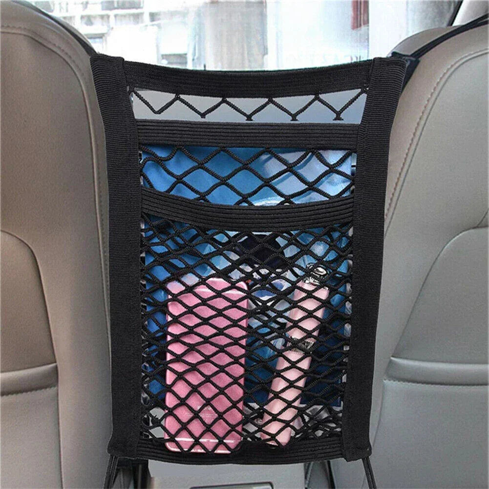 3 Layer Car Storage Net Bag with Hook Mesh Organizer for Front Seat Storage