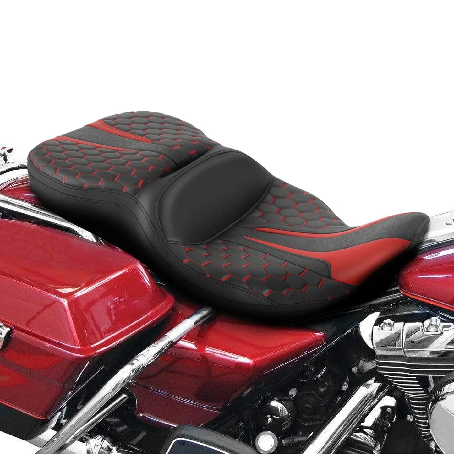 Black Red Rider Passenger Seat for Harley Electra Glide FLHT (1997-2007)