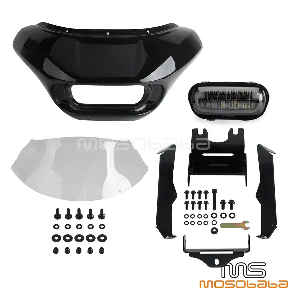 Front Fairing Windshield w/Bracket & LED Headlight for Softail Street Bob (2018-2023)