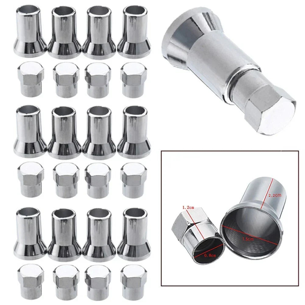 12 x Valve Stem Hex Cap & Sleeve Cover for Chrome Car Tire Tyre