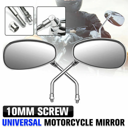 Chrome Motorcycle Oval Rearview Side Mirrors 10mm for Cruiser Chopper