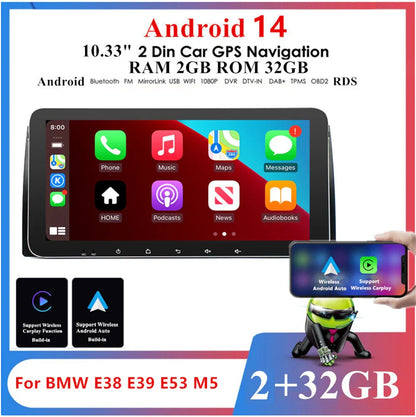 10.33'' Car Stereo Radio with Carplay GPS for BMW E38 E39 E53 M5 X5 (1995-2006)