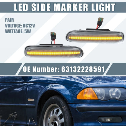 Pair LED Side Marker Amber Light for BMW 325i 330i E46 Clear Lens