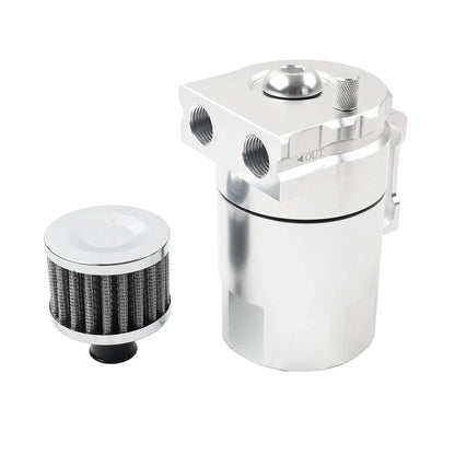 300ml Silver Baffled Engine Oil Catch Can Tank w/ Breather Filter for Universal