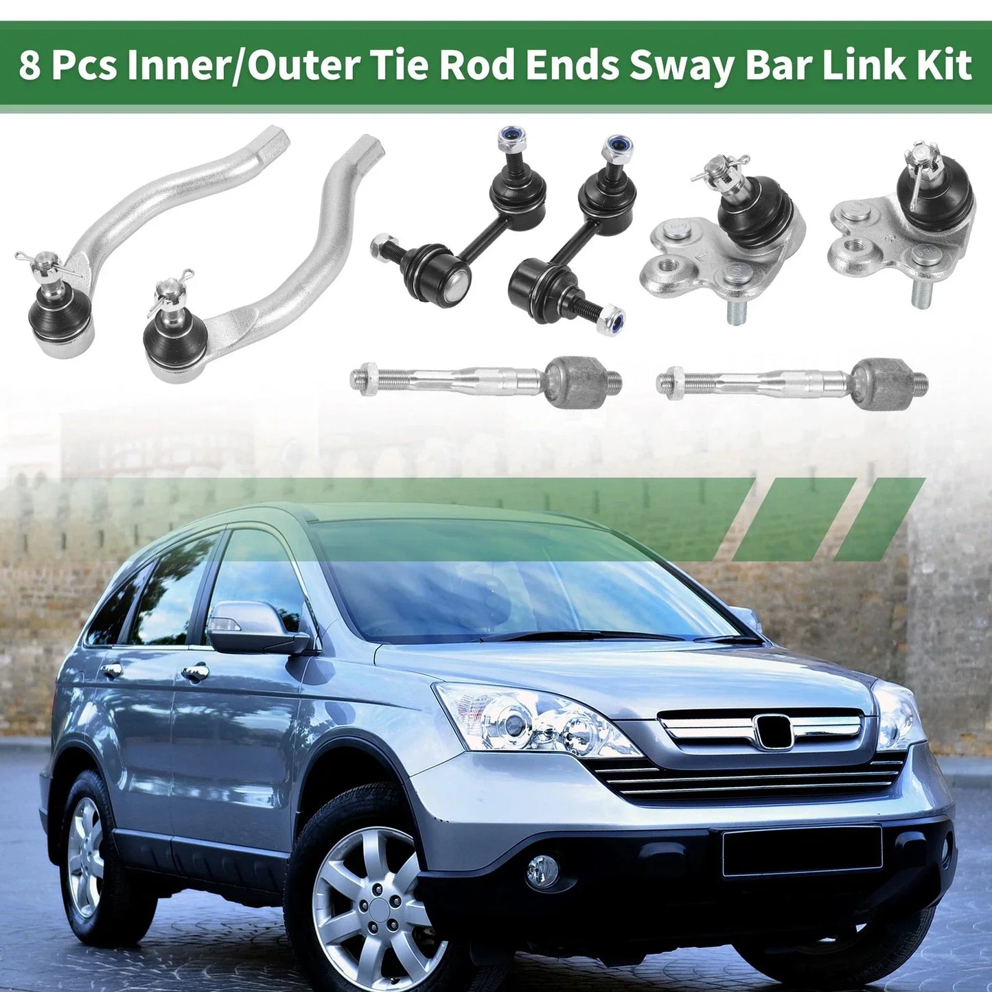 8pcs Front Suspension Kit for Honda Civic  - Tie Rod Ends, Sway Bar Links, Ball Joints