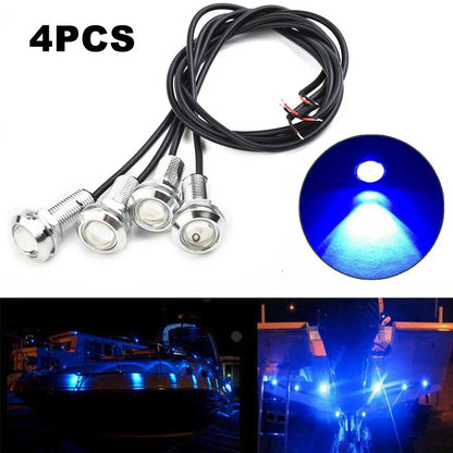 4 x IP68 Blue LED Boat Light Silver Waterproof Underwater for Cars Trucks Boats