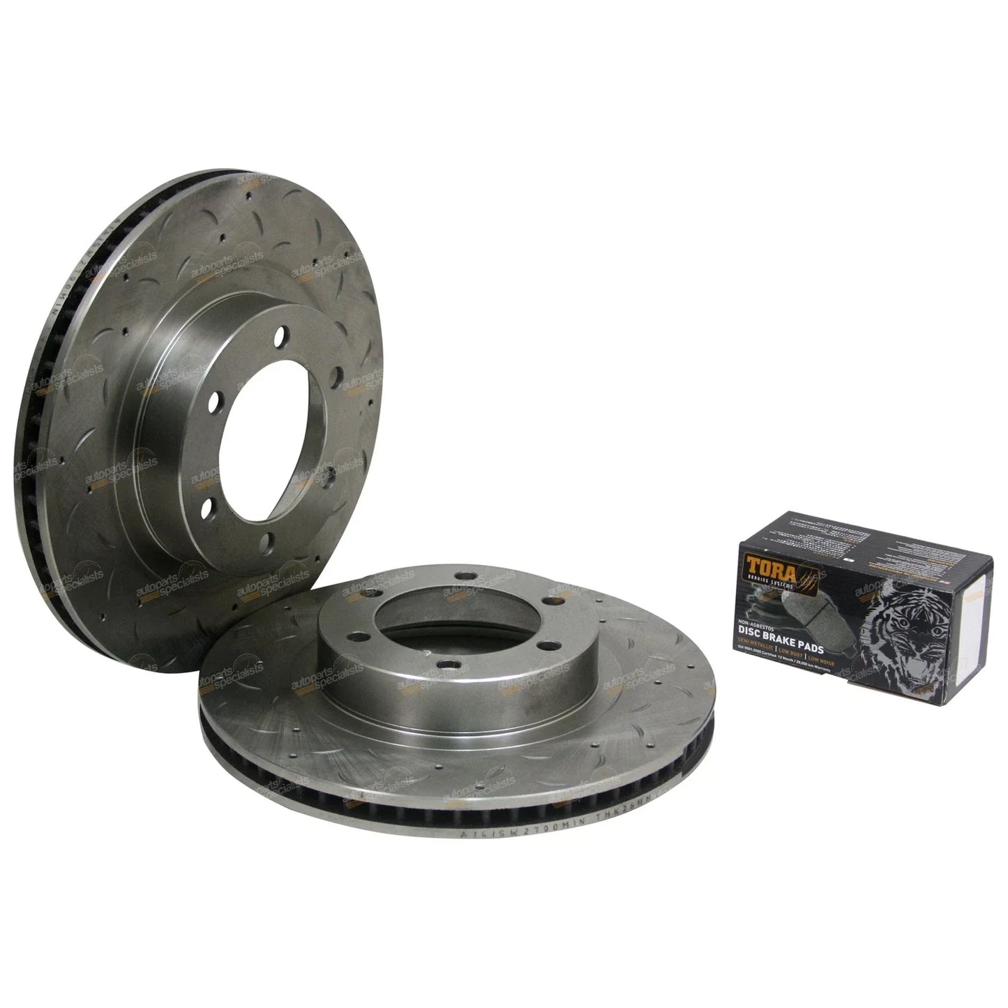 2 x Front Slotted + Drilled Disc Rotor + Brake Pads for Prado 120 Series 4x4 (2002–2009)