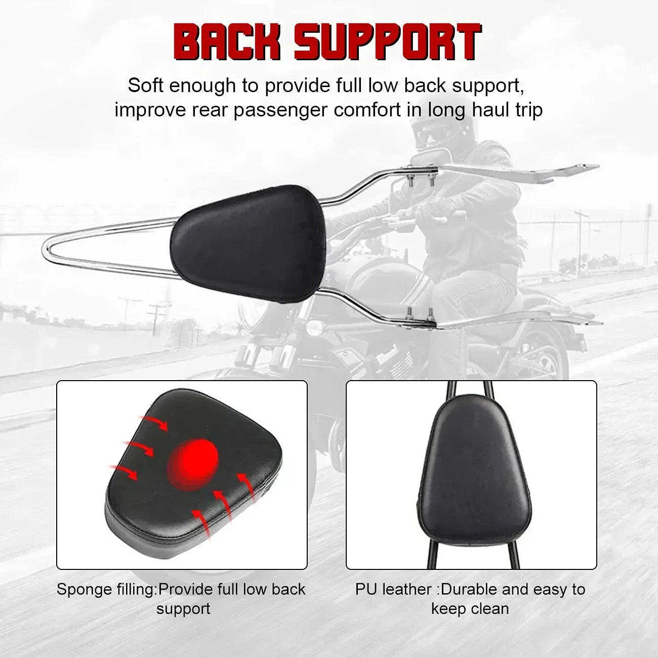 Sissy Bar Pad Passenger Backrest for Harley Sportster XL 883 1200 48 72 (2004-2023)