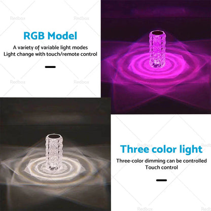 Crystal Table Lamp with USB & 3/16 Color LED Light for Rose Diamond Touch