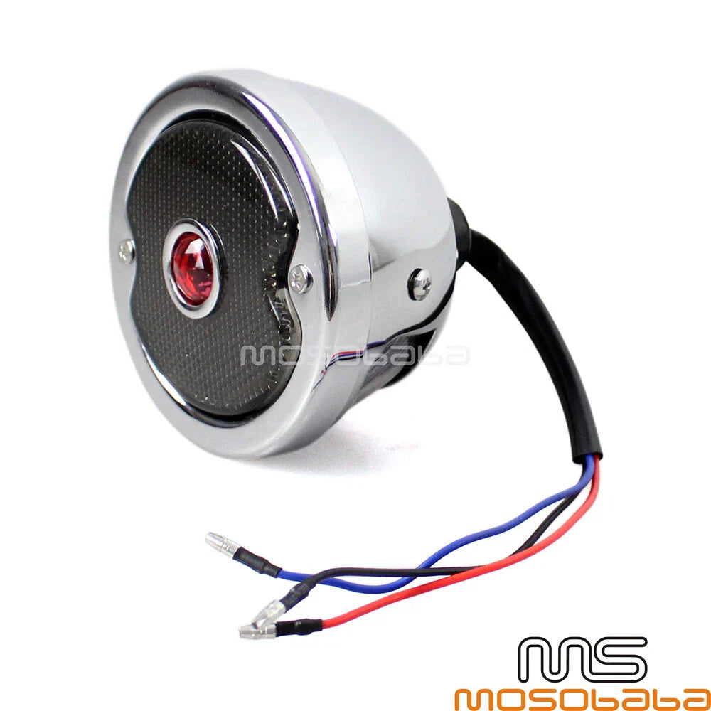 Chrome Retro LED Brake Tail Light for Chopper Cafe Racer Custom Style