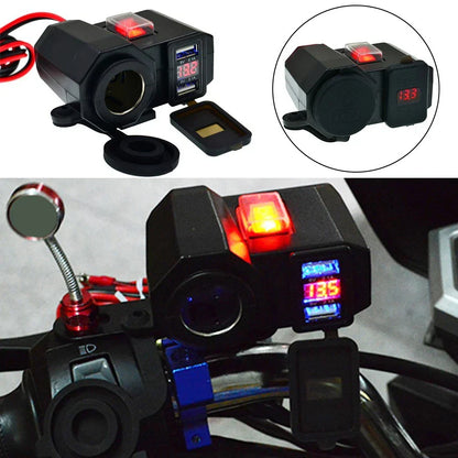 Socket / Waterproof Dual USB / Charging Socket with Voltmeter for Motorcycle