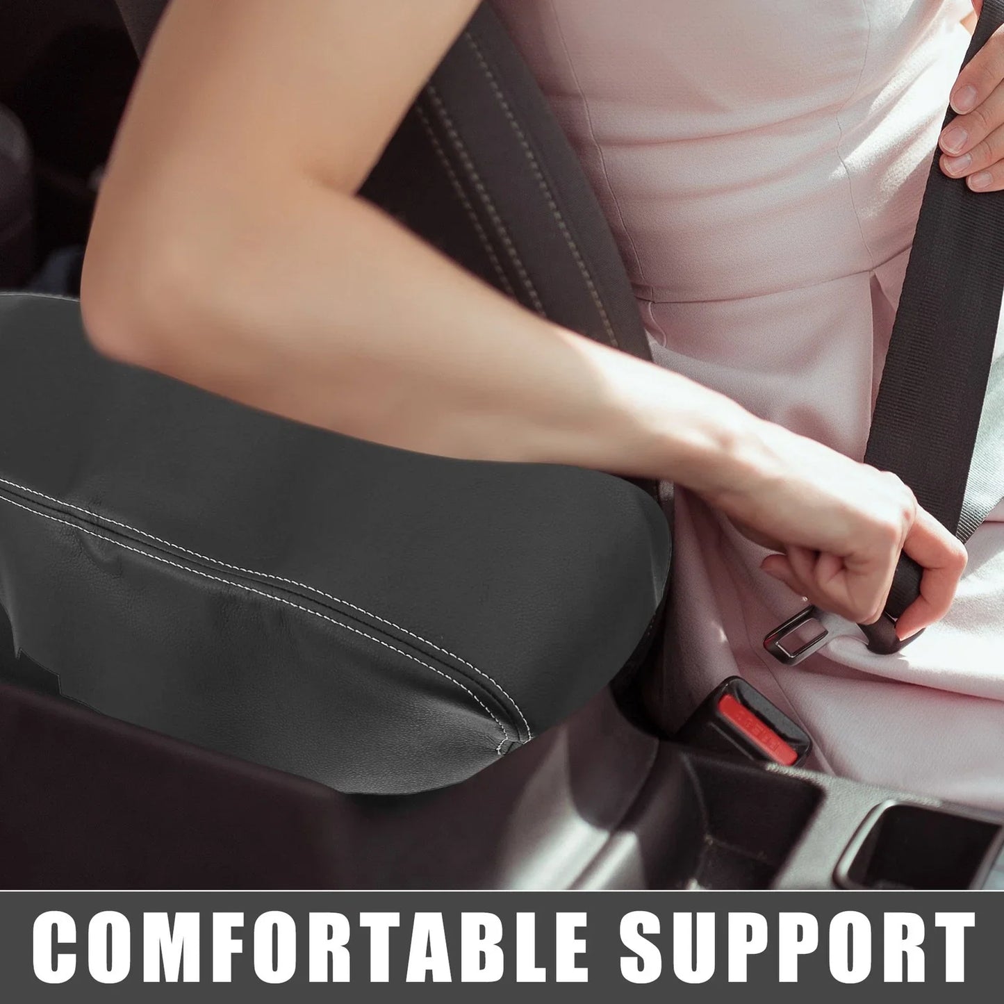Center Console Armrest Cover for Dodge Charger (2008-2010) Black with Stitches