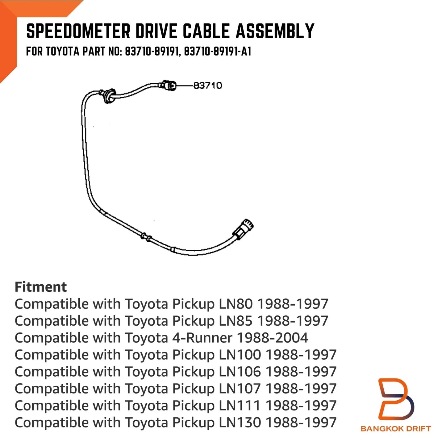 Speedometer Control Cable for Toyota Hilux LN85 LN105 88-95 4Runner