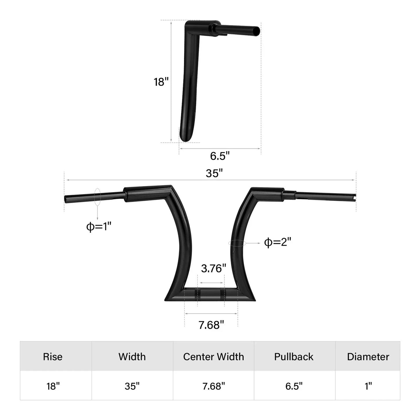 18" Rise 2" Hanger Bar Handlebar for Harley Sportster XL883 XL1200 (2004-2023)