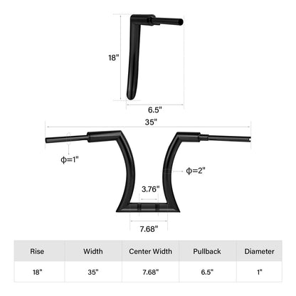 18" Rise 2" Hanger Bar Handlebar for Harley Sportster XL883 XL1200 (2004-2023)