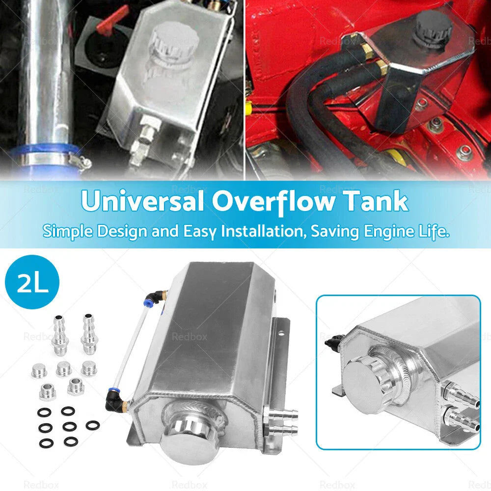 2L Aluminum Coolant Radiator Overflow Tank for Universal Vehicles (N/A)