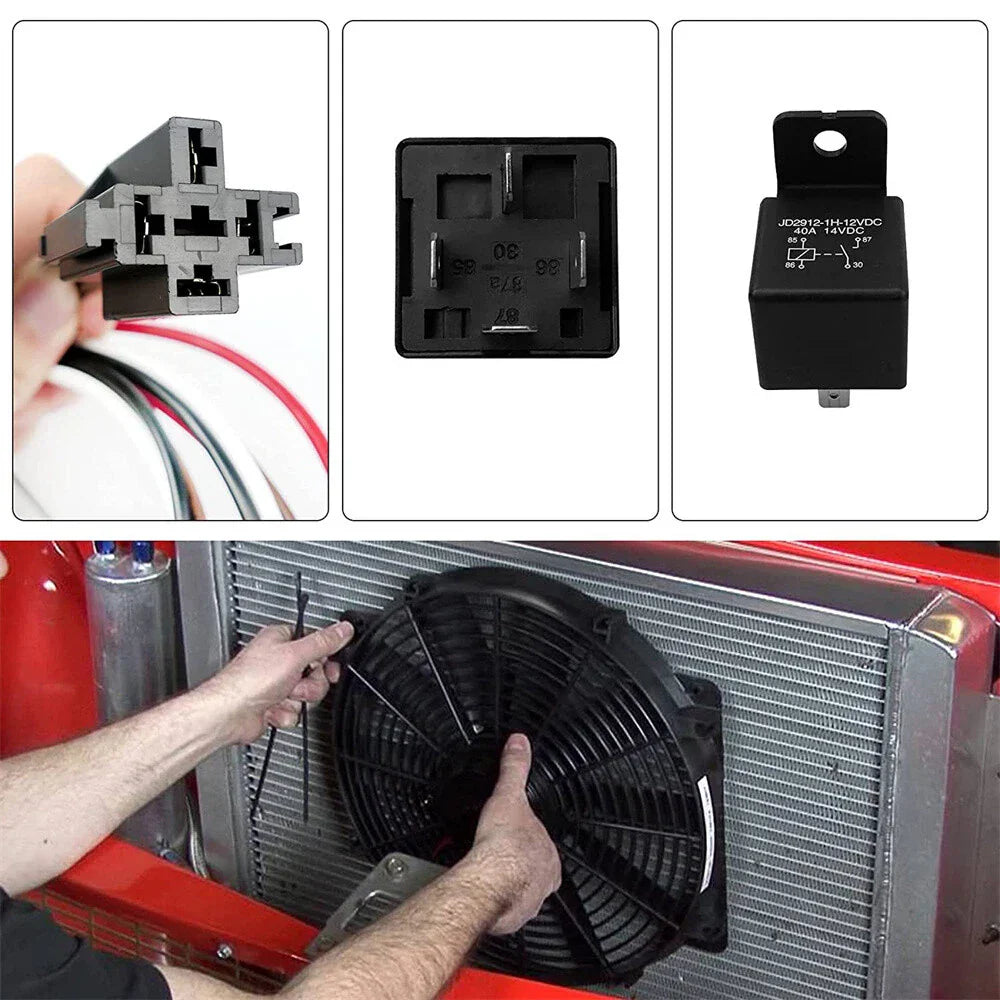 12V 40A Dual Electric Fan Relay Wire Kit & Thermo Sensor Switch for Car (N/A)