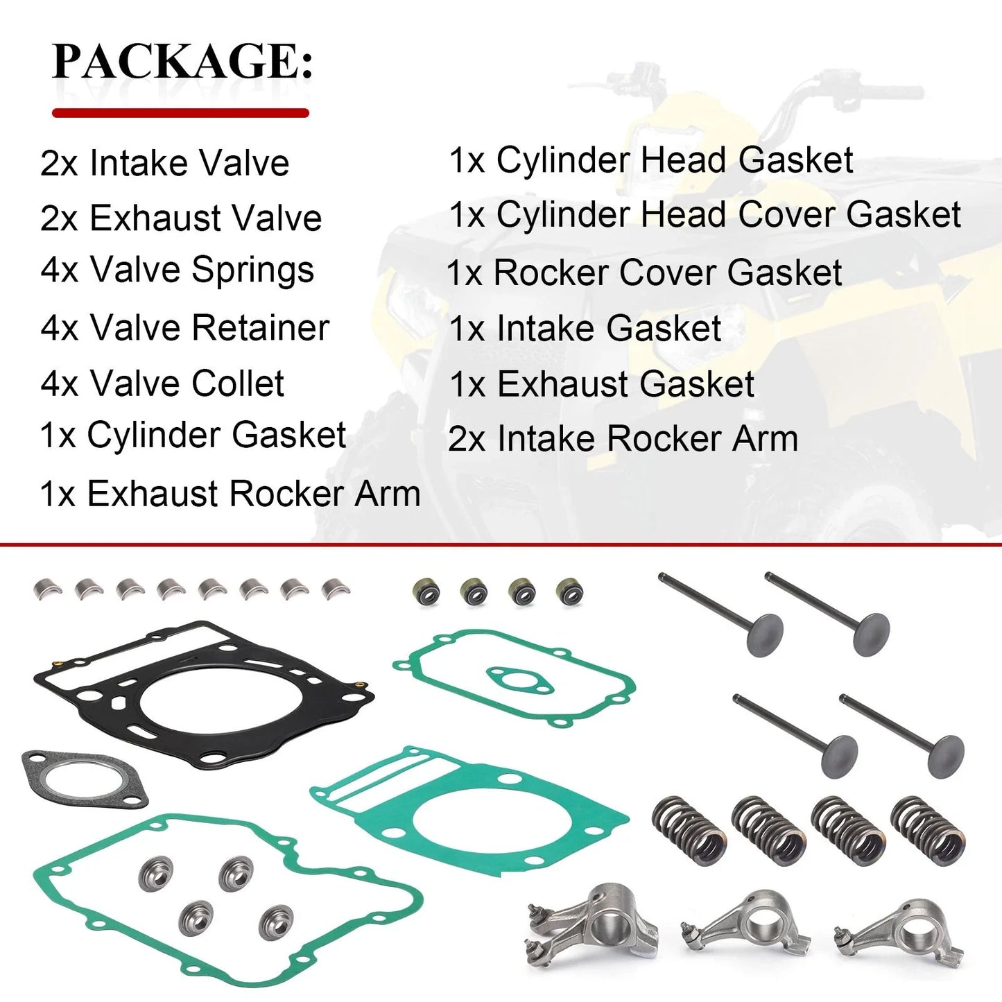 Rocker Arm w/ Cylinder Head Valve Gasket Kit for Polaris Ranger (2000–2010)